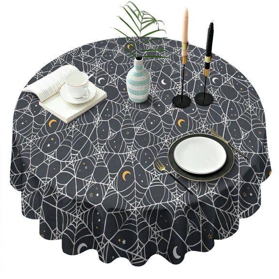 Spider Web Halloween Pattern Round Tablecloth 60"x60",Wrinkle Wipeable Table Cloth for Kitchen Dining Room Picnic Patio Party