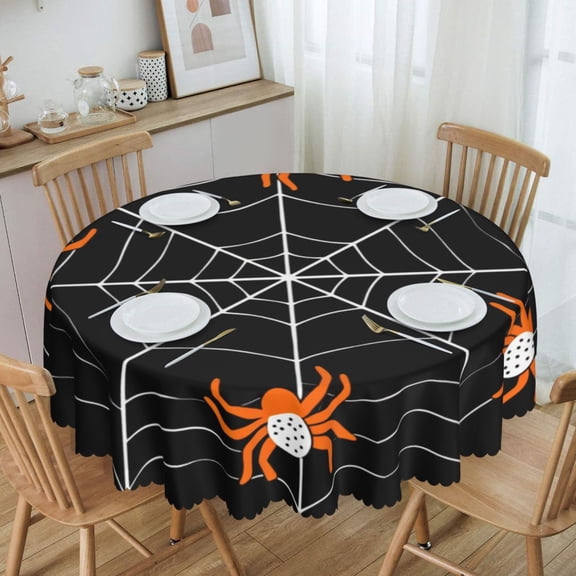 Spider Web Halloween Round Tablecloth Waterproof Oil-Proof Plastic Table Cloth Stain-Resistant Wipeable 60" for Camping, Dining, Indoor and Outdoor