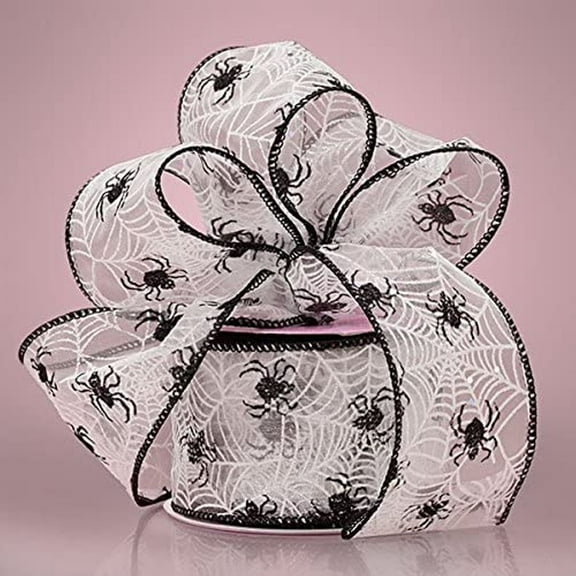 Spider Web Halloween Sheer Wired Ribbon - 2 1/2 Inches by 10 Yards (561638291)