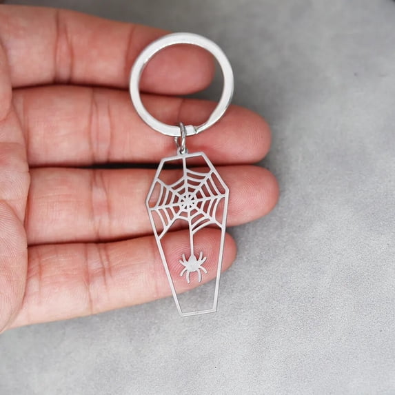 Spider Web Keychain For Women Men Stainless Steel Gothic Horror Animal Keyring Pendant Jewelry Halloween Gift Key Chain