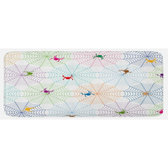 Spider Web Kitchen Mat, Colorful Networks and Characters Tile Design Graphic Art Abstract Insects, Plush Decorative Kitchen Mat with Non Slip Backing, 47" X 19", Multicolor, by Ambesonne