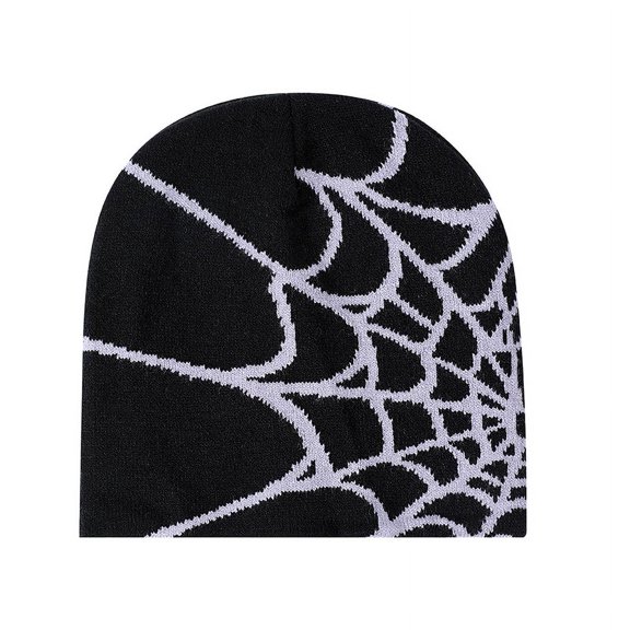 Spider Web Knit Beanie, Warm Stylish Cuffed Winter Hat, Casual Streetwear Beanie for Men Women, Multiple Colors & Sizes Available Black and White-4