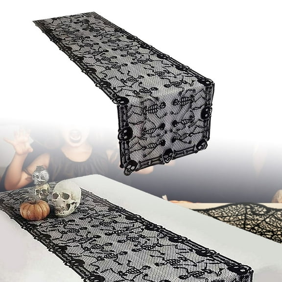 Spider Web Lace Table Runner Halloween Decor 18 x 79 Inch Black Lace Halloween Table Runner for Dinner Party Home Decor Indoor Kitchen Table Centerpiece Halloween Masquerade Accessories