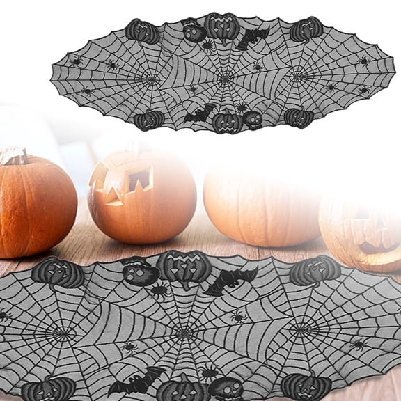 Spider Web Lace Table Runner Halloween Decor 23.6 x 71 Inch Black Lace Halloween Table Runner for Dinner Party Home Decor Indoor Kitchen Table Centerpiece Halloween Masquerade Accessories