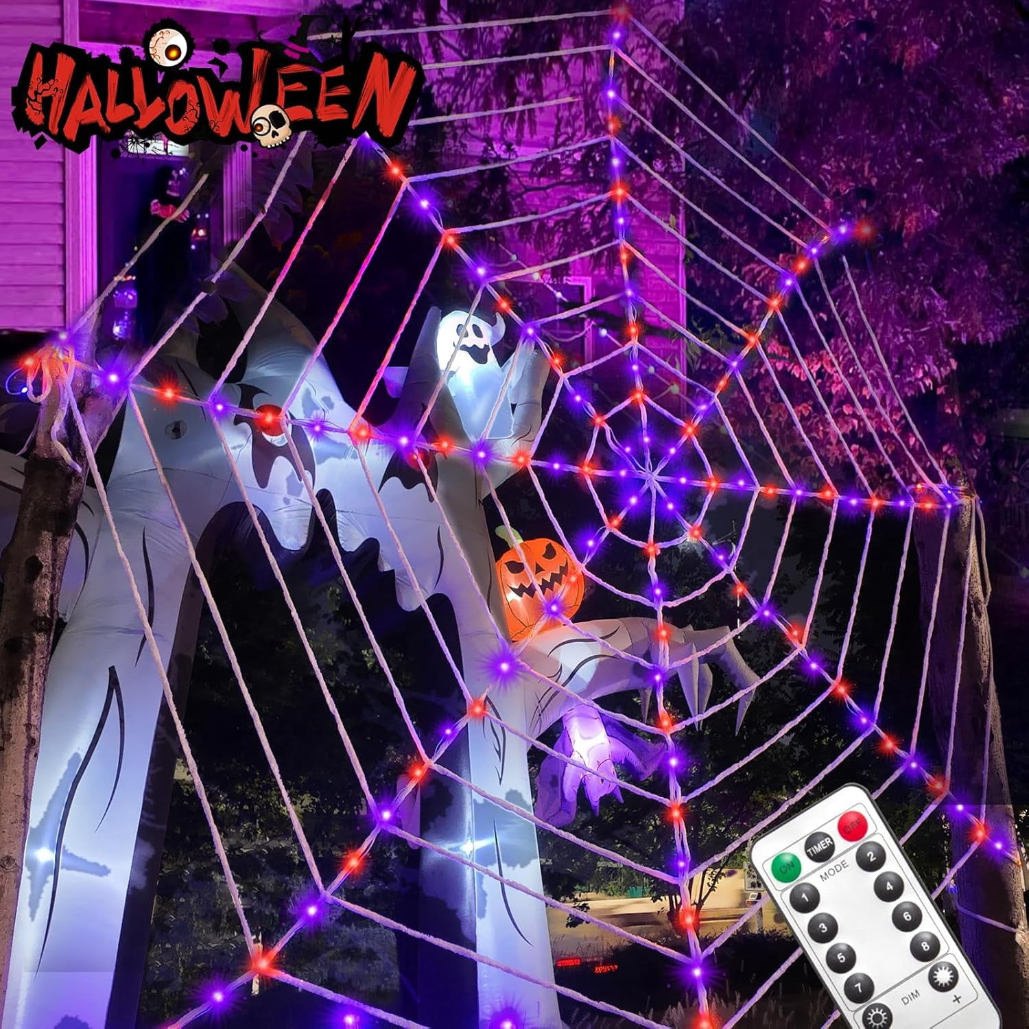 Led Rope Spider Web Spider Web Lights, 12FT Giant Light Up Spider Web, 180 LED Net Lights ...