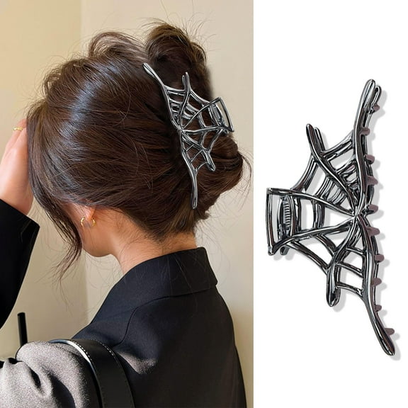 Spider Web Metal Hair Claw Clips - Alloy Punk & Y2K-Style Hair Accessory for Thin Hair