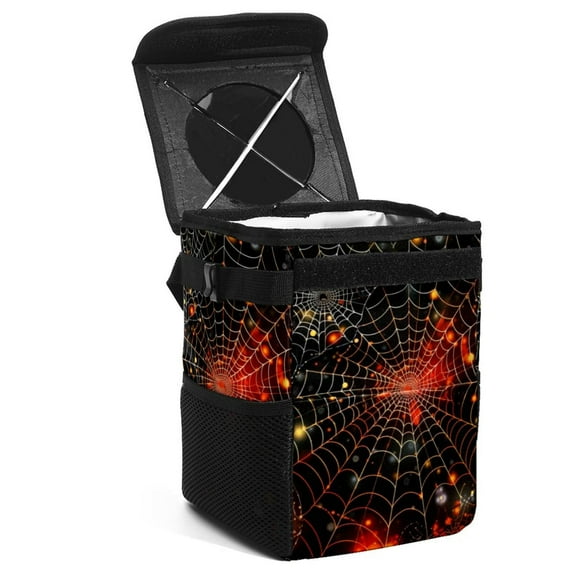 Spider Web Mini Trash Can Car Garbage Can Car Trash Can - Foldable with Lid, Leak-Proof, Hanging Storage Bag