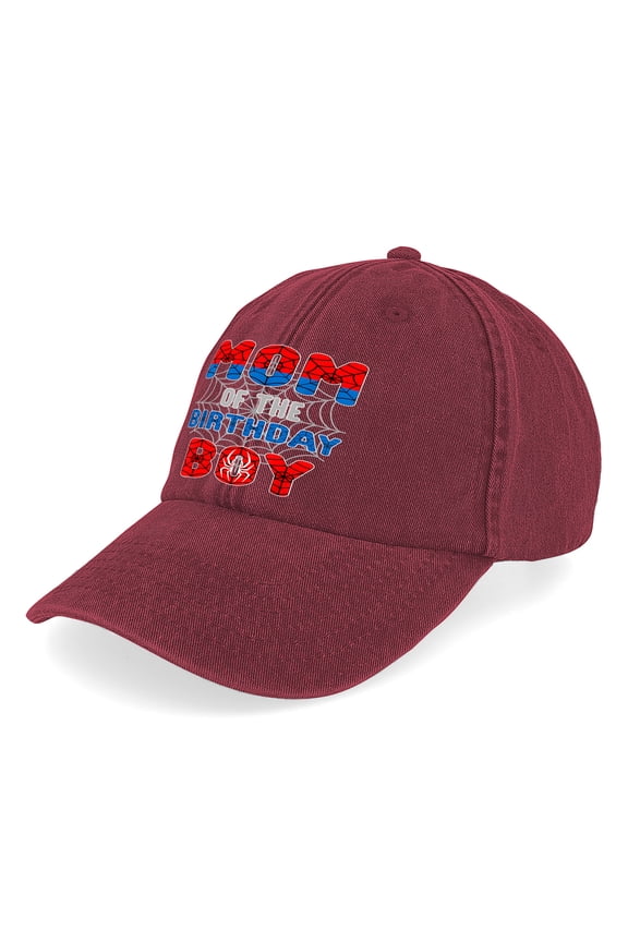 Spider Web Mom of The Birthday Boy Washed Baseball Cap