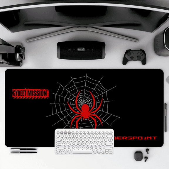 Spider Web Mouse Pad 35.4 x 15.8 inches Red Spider Design Cyberpunk Style Rubber Desk Mat for Office Gaming