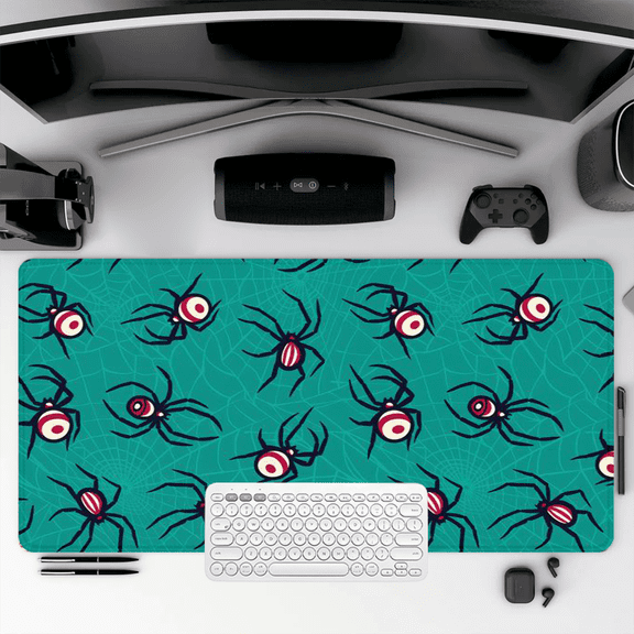 Spider Web Pattern Mouse Pad 35.4 x 15.8 Inches Rubber Desk Mat with Halloween Design for Office or Gaming