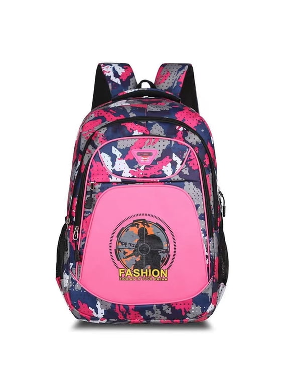 18 In Waterproof Camouflage Backpack,Camo Tactical Boys Girls Bookbag For Hiking Climbing Camping Outdoor Travel-Pink