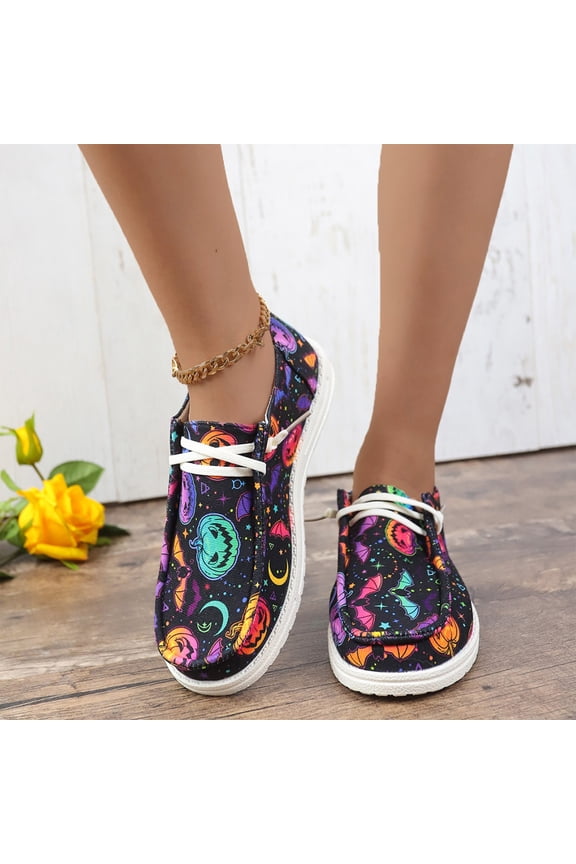 Spider Web Pumpkin Halloween Canvas Shoes, Slip On Lace Up Fall Sneakers, Women Halloween Pumpkin Spider Web Print Canvas Slip On Lace Up Low Top Casual Fall Walking Shoes, Purple 7.5
