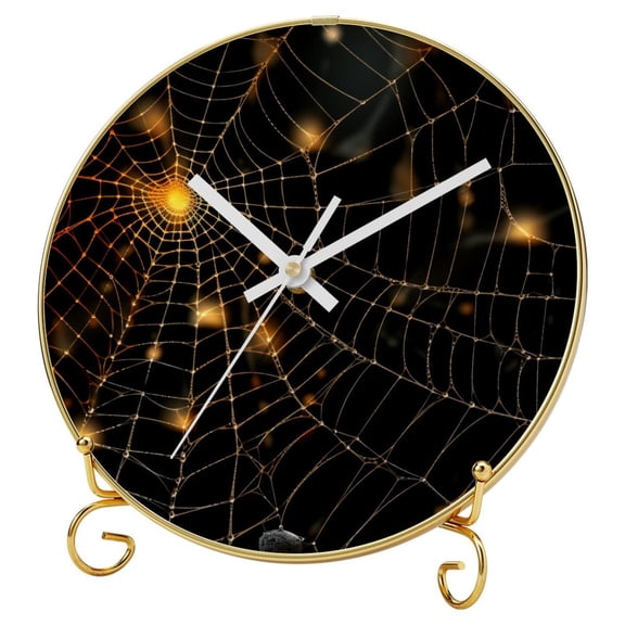 Spider Web Round Printed Wall Clocks with Hooks and Gold Stand - Silent, Non-Ticking Timepieces for Versatile Use Scenarios