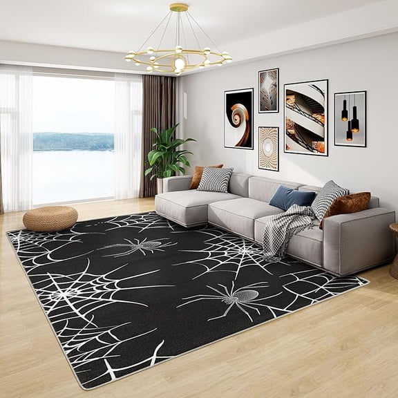 Spider Web Rug - Spider Web Rug for Bedroom, Washable Non-Slip Stain Resistant Spooky Spider Spiderweb Area Rug, Gothic Carpet, Halloween Home Decor & Gifts 1x2ft