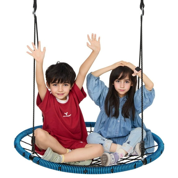 Spider Web Saucer Swing 40 Inch Round Swing for Kids and Adults Outdoor, High-Strength Braided Rope Base, Adjustable Hanging Straps, Supports Up to 750 lbs, Easy Installation for Backyard or Park Fun