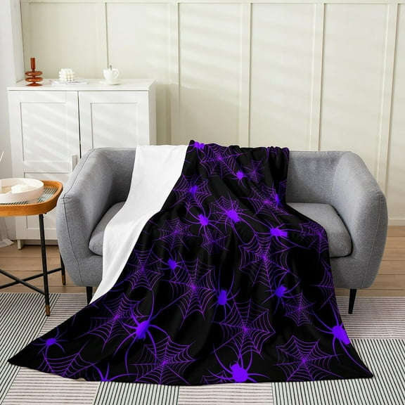 Spider Web All Season,Blanket Halloween Theme Plush Throw Blanket, for Sofa Couch Kids Purple Spider Flannel Fleece Blanket Luxury Spider Animal Bedroom Throw 50"x60"
