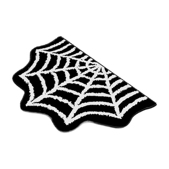 Spider Web Shaped Area Rug, Soft Non-Slip Halloween Themed Carpet for Bedroom, Living Room, Entryway, Unique Decorative Accent Mat for Home, Black and White, Easy to Clean, Durable Material