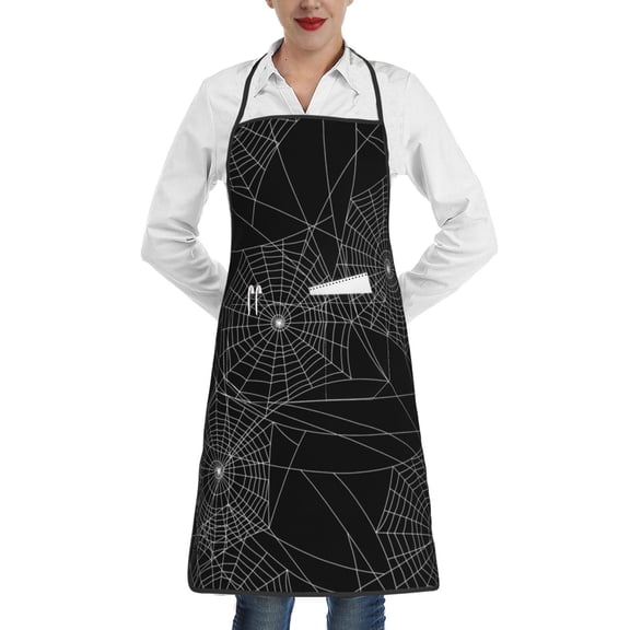 Spider Web Silhouette Halloween Apron with Pocket Cooking Waterproof Bib Aprons for Kitchen Baking Chef Gardening BBQ