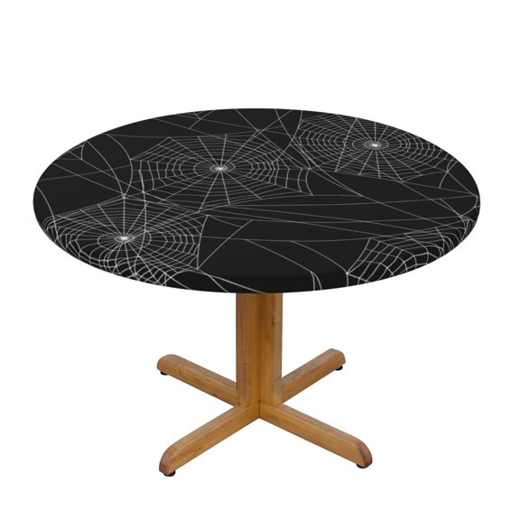 Spider Web Silhouette Halloween Fitted Round Tablecloth 90cm with Elastic Edge, Waterproof Table Cover Furniture Protector for Patio, Dining Room Restaurant