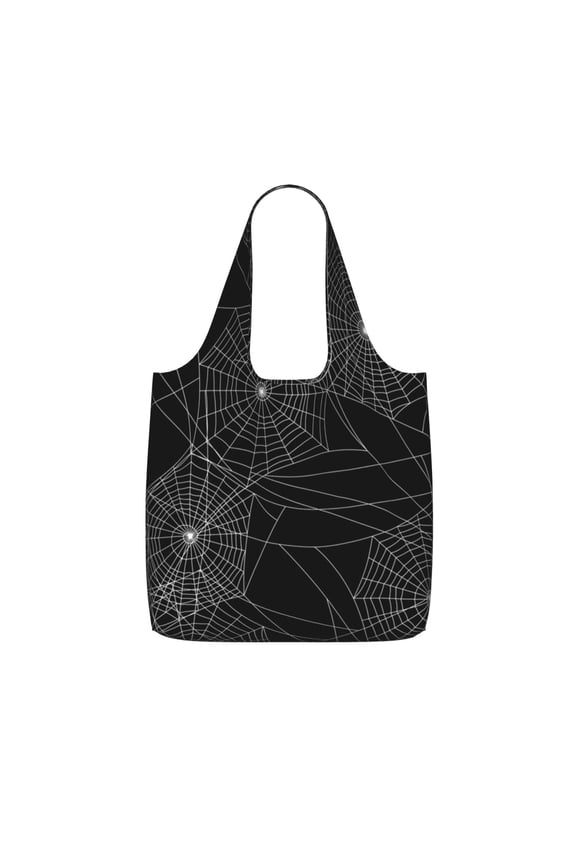 Spider Web Silhouette Halloween Foldable Reusable Shopping Bag Large Capacity Tote Handbag Storage Pouch for Travel Work