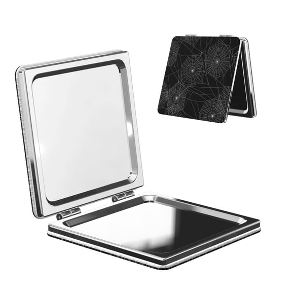 Spider Web Silhouette Halloween Portable Double-Sided Face Mirror Square, Magnifying Compact Pocket Mirror with PU Leather Cover