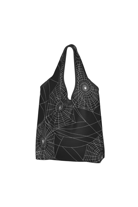 Spider Web Silhouette Halloween Reusable Grocery Bags Shopping Totes Foldable Washable Pouch Handbag Storage Bag