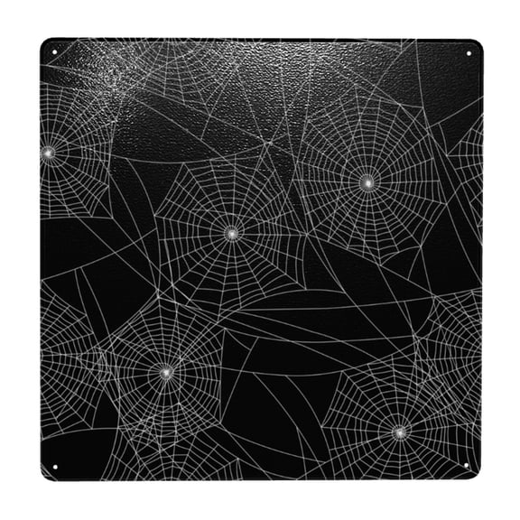 Spider Web Silhouette Halloween Square Metal Sign 12x12 Inch Tin Sign Wall Decor Decorative Plaque for Bar, Cafe, Restaurant