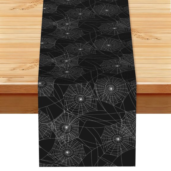 Spider Web Silhouette Halloween Table Runner 13x72 Inch for Dining Table Kitchen Wedding Party Decor Fireplace Mantle