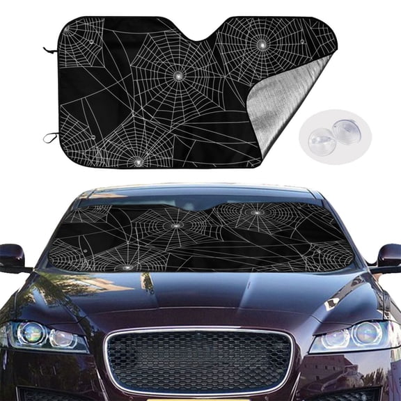 Spider Web Silhouette Halloween Windshield Sunshade Sun Shade Front Window Car Sun Visor Protector for Truck SUV Blocks UV Ray,Large