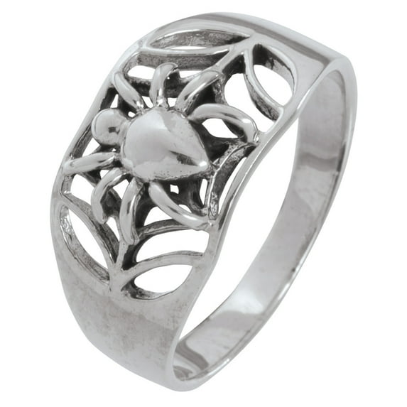 Spider & Web Silver Ring - 12