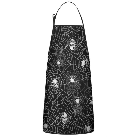 Spider Web and Skulls Halloween Pattern Apron-Garden Aprons for Women with Pockets-Cotton Linen Waterproof Kitchen Cooking Gardening Aprons Adjustable for Kitchen,Cooking,BBQ and Salon 33"x27"