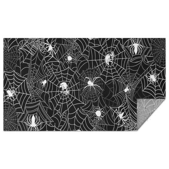 Spider Web and Skulls Halloween Pattern Rectangle Tablecloth 60"x102",Waterproof Polyester Rectangle Table Cloth, Wipeable Spillproof Polyester Tablecloth for Dining, Camping, Indoor and Outdoor