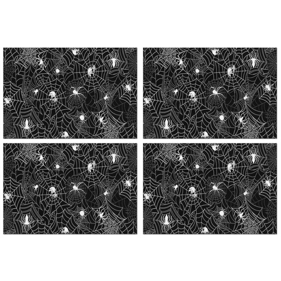 Spider Web and Skulls Halloween Pattern Summer Placemats Table Placemats Set Of 4-Linen Kitchen Washable Placemats Table Mats 11.8"x17.7" Non-Slip Heat Resistant