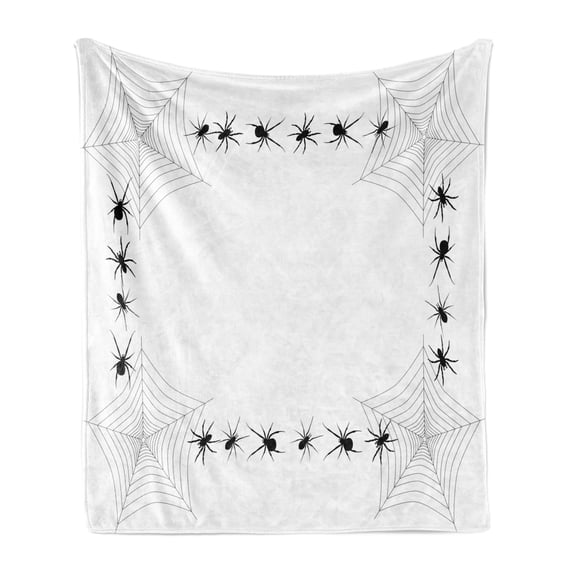 Spider Web Soft Flannel Fleece Blanket, Creepy Framework with Arachnid Venom Poison Trap Cartoon Style Monochrome Print, Cozy Plush for Indoor and Outdoor Use, 50" x 70", Black White, by Ambesonne