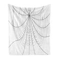 thumbnail image 1 of Spider Web Soft Flannel Fleece Throw Blanket, Close up Cobweb Design Monochrome Design Elements Catching Network Fear, Cozy Plush for Indoor and Outdoor Use, 50" x 70", Grey Black White, by Ambesonne, 1 of 5