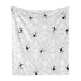 thumbnail image 1 of Spider Web Soft Flannel Fleece Throw Blanket, Pale Colored Webs with Spiders Scary Black Insects Sticky Network, Cozy Plush for Indoor and Outdoor Use, 50" x 60", Black Pale Grey White, by Ambesonne, 1 of 5