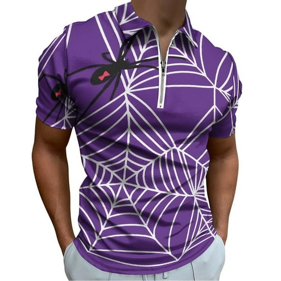 Spider Web Spider Purple Men Zipper T-shirt Summer Casual Short Sleeve T-shirt Top