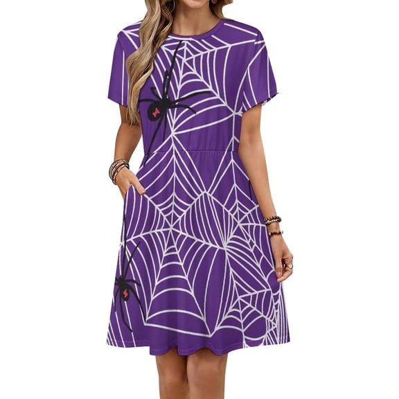 Spider Web Spider Purple Sundress Short Sleeve Dress Summer Women Clothes Dress for Women Dresses