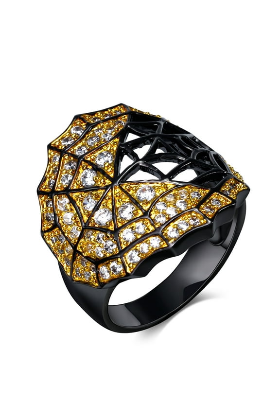 Spider Web Statement Ring for Women Goth Black Plated Cz Ginger Lyne Collection