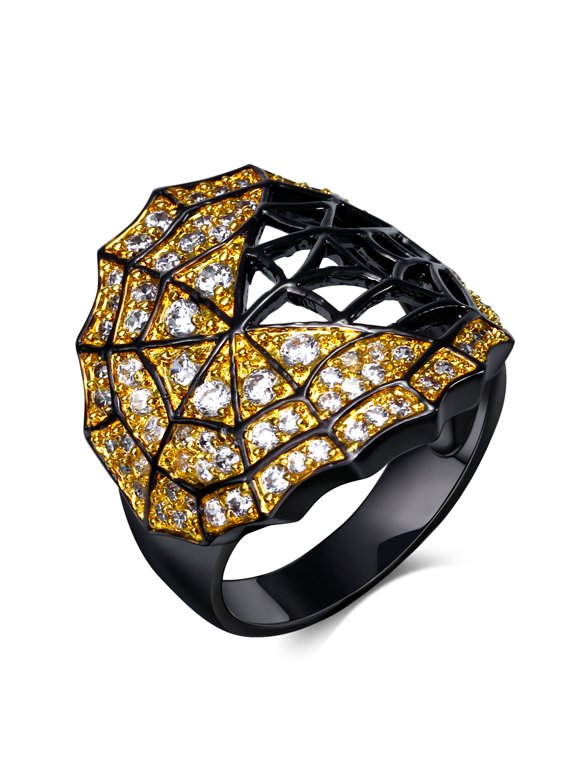 Spider Web Statement Ring for Women Goth Black Plated Cz Ginger Lyne Collection