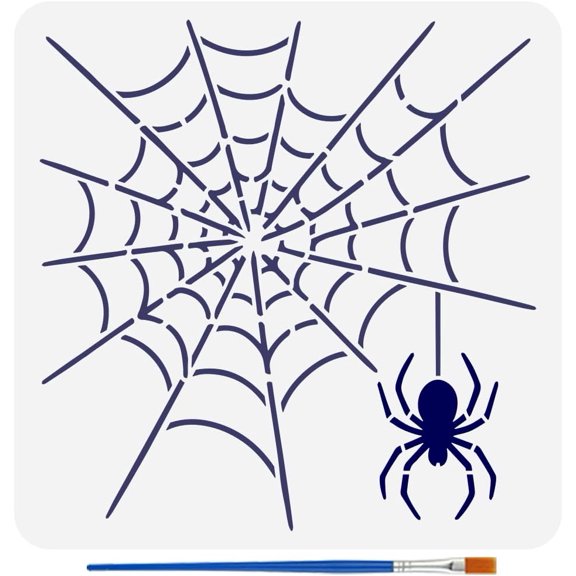 Spider Web Stencil with 1Pc Plastic Brush 11.8x11.8 inch/30x30cm Spider Pattern Drawing Stencil Theme Template for DIY handcrafting