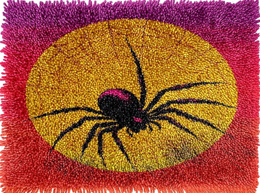 Spider on Web Sunset Colorful Latch Hook Rug kits Pre-printed Crochet ...