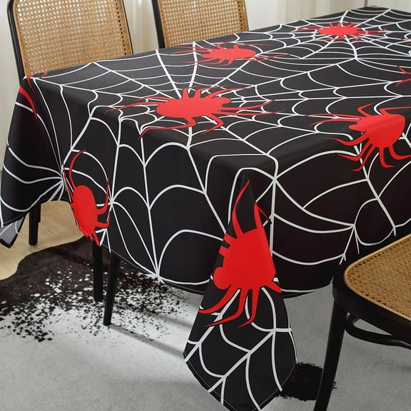 Spider Web Table Cloth for Rectangle Table 60x84,Waterproof Reusable Black Halloween Tablecloth for Festive Party Decoration
