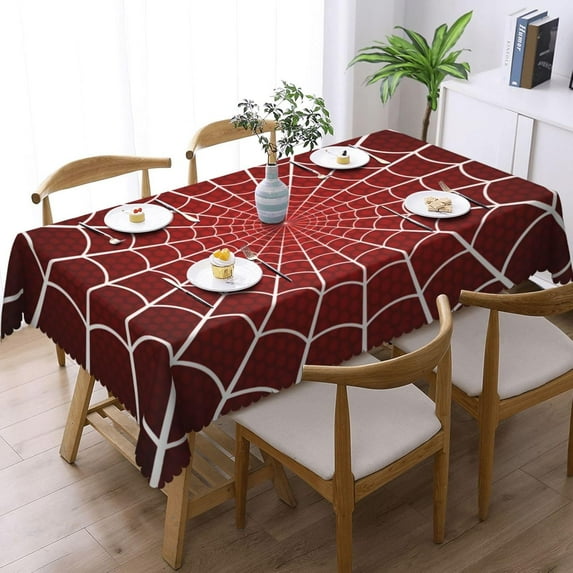 Spider Web Tablecloth Rectangular Halloween Table Cloth Washable Wipeable Table Cover for Party Picnic Dinner Halloween Decor 60" X 84"