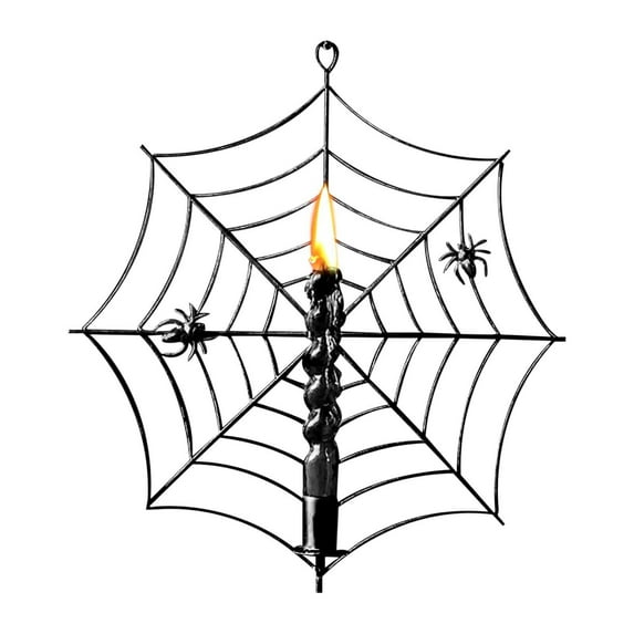 Spider Web Taper Candle Holder Gothic Metal Hanging Tealight Stand Halloween Decorations for Outdoor Indoor Home Party Decor Wall Mounted Sconce with Detailed Spiderweb Ornamental Design