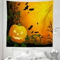thumbnail image 1 of Spider Web Tapestry, Halloween Themed Composition Pumpkin Leaves Trees and Bats, Fabric Wall Hanging Decor for Bedroom Living Room Dorm, 5 Sizes, Orange Dark Green Black, by Ambesonne, 1 of 1