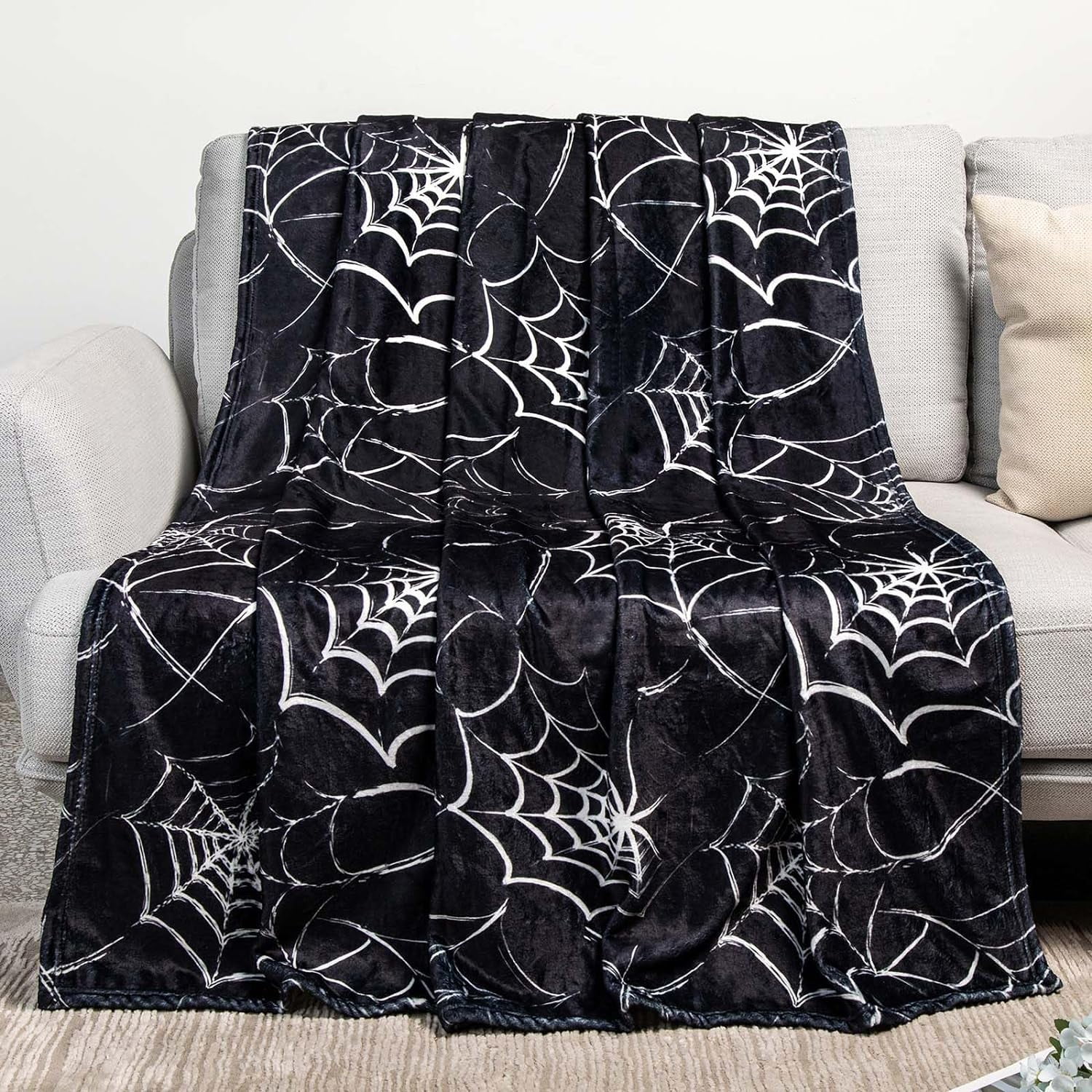 Spider Web Black and White Fleece Throw Blanket