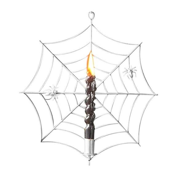 Spider Web Wall Sconce Candle Holder - Gothic Metal Taper Candleholder for Halloween Decor, Spooky Spiderweb Wall Mounted Lighting