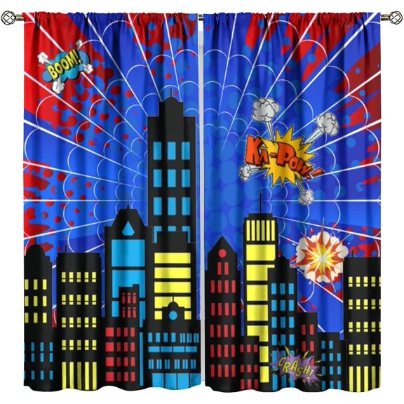 Spider Web Window Curtains 84" x 84" 2 Panel Super City Hero Kids Comics for Bedroom Nursery Decor