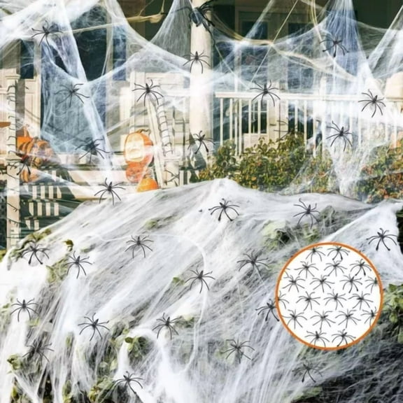 Spider Web With 40 Fake Spider Decorations Spooky Cobwebs Halloween Holidays Usa